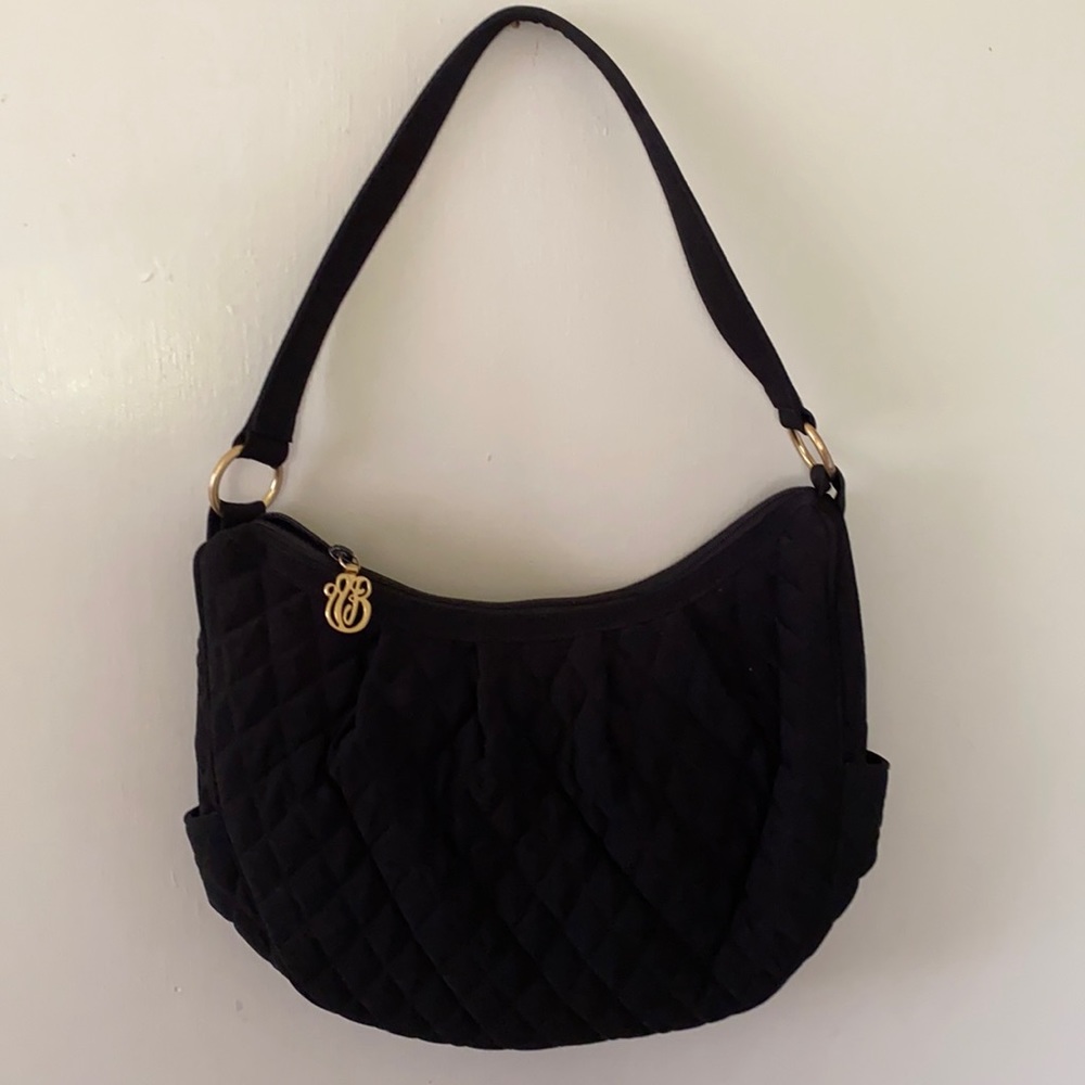 Vera Bradley quilted black purse with 18” strap